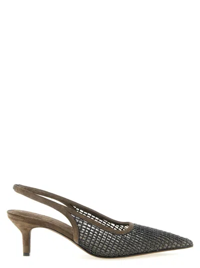 Brunello Cucinelli Brown Slingback Pumps In Black