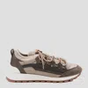 Brunello Cucinelli Monili-embellished Suede-trimmed Sneakers In Brown