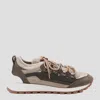 Brunello Cucinelli Monili-embellished Suede-trimmed Sneakers In Multicolor