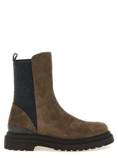 Brunello Cucinelli Brown Solid Round Toe Boots