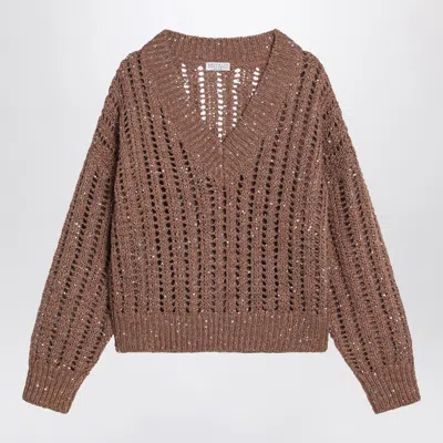 BRUNELLO CUCINELLI BRUNELLO CUCINELLI BROWN SPARKLING MESH SWEATER