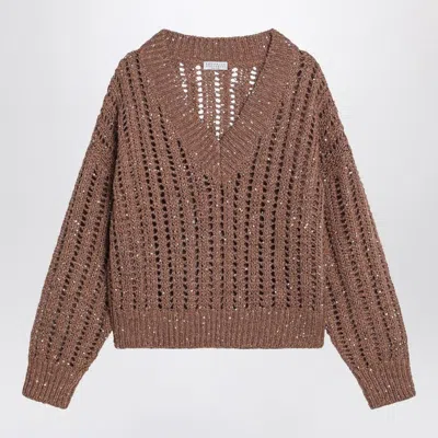 BRUNELLO CUCINELLI BRUNELLO CUCINELLI  BROWN SPARKLING MESH SWEATER