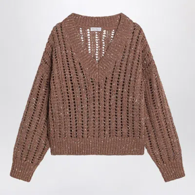 BRUNELLO CUCINELLI BRUNELLO CUCINELLI BROWN SPARKLING MESH SWEATER