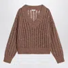 Brunello Cucinelli Dazzling Silk And Linen Openwork Rib Sweater In Brown
