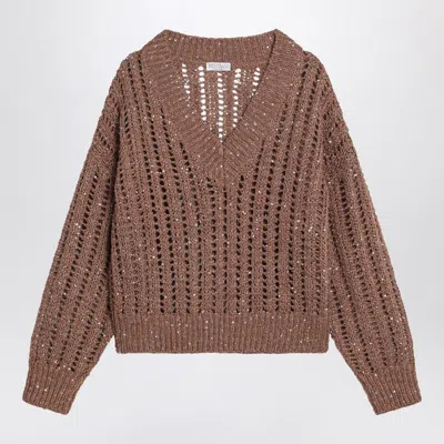 BRUNELLO CUCINELLI BRUNELLO CUCINELLI BROWN SPARKLING MESH SWEATER