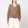 Brunello Cucinelli Dazzling Silk And Linen Openwork Rib Sweater In Beige