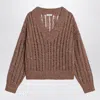 Brunello Cucinelli Dazzling Silk And Linen Openwork Rib Sweater In Cream