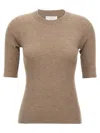 Brunello Cucinelli Shimmering Ribbed Crew Neck T-shirt In Brown