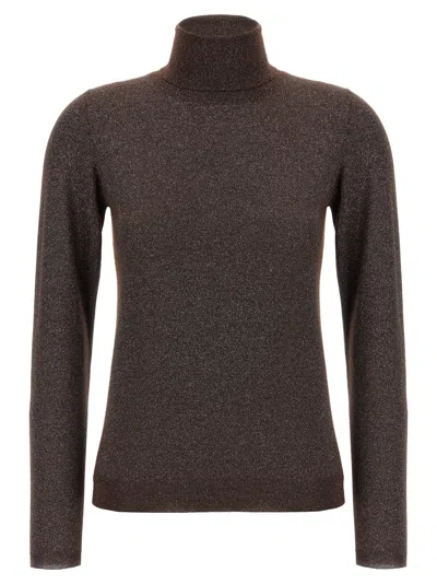BRUNELLO CUCINELLI BROWN SPARKLING TURTLENECK SWEATER