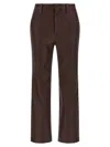 Brunello Cucinelli Stretch Nappa Leather Square Cigarette Trousers With Jewellery In Brown