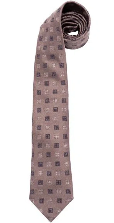 Brunello Cucinelli Brown Squares Pattern Silk Tie In Orange