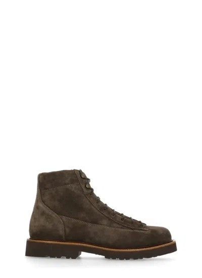 Brunello Cucinelli Brown Suede Leather Boots In Black