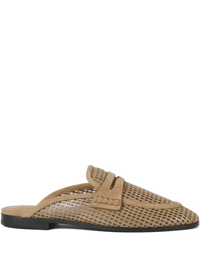 Brunello Cucinelli Brown Suede Leather Mules In Animal Print