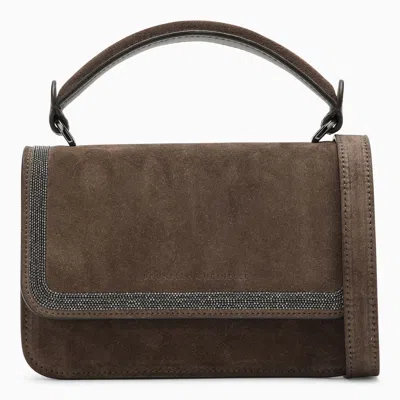 Brunello Cucinelli Brown Suede Leather Small Handbag