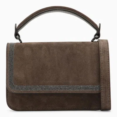 Brunello Cucinelli Brown Suede Leather Small Handbag In Beige