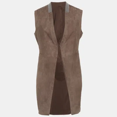 Pre-owned Brunello Cucinelli Brown Suede Monili Long Vest M
