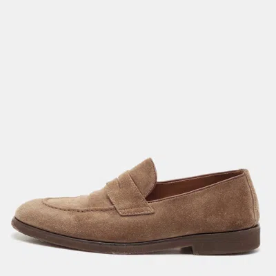 Pre-owned Brunello Cucinelli Brown Suede Penny Slip On Loafers Size 40