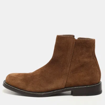 Pre-owned Brunello Cucinelli Brown Suede Side Zip Ankle Length Boots Size 42.5