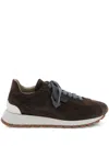 Brunello Cucinelli Brown Low Top Sneakers With Monil Detail On The Side And Embossed Logo Lettering On The Rear In Leat In Brown