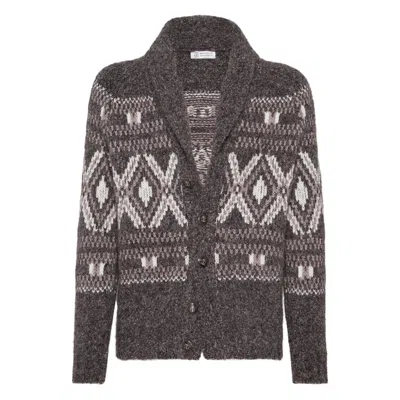 Brunello Cucinelli Wool V-necked Cardigan In Brown