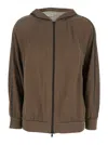 Brunello Cucinelli Brown Sweatshirt With Fixed Hood And Monil Detail On The Sleeve In Cotton Blend W In Multicolor