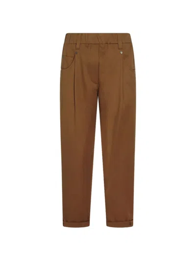 Brunello Cucinelli Brown Tapered Flat Front Pants