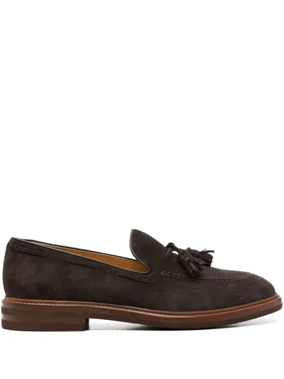 BRUNELLO CUCINELLI BROWN TASSEL SUEDE LOAFERS