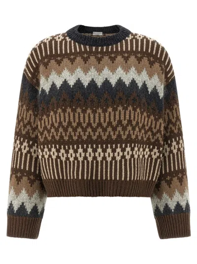 BRUNELLO CUCINELLI BROWN TEXTURED SWEATER