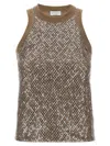 BRUNELLO CUCINELLI BROWN TOP DAZZLING NET EMBROIDERY