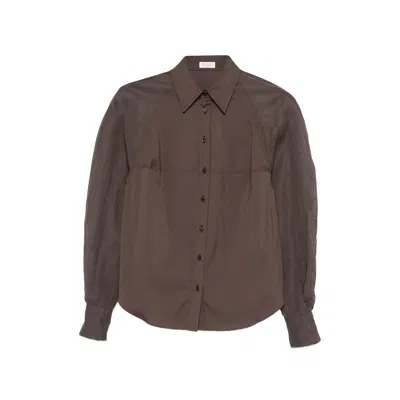 Brunello Cucinelli Sheer-panel Long-sleeve Shirt In Brown