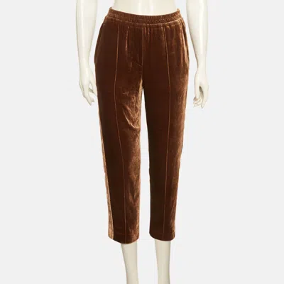 Pre-owned Brunello Cucinelli Brown Velvet Monili Detail Pants S