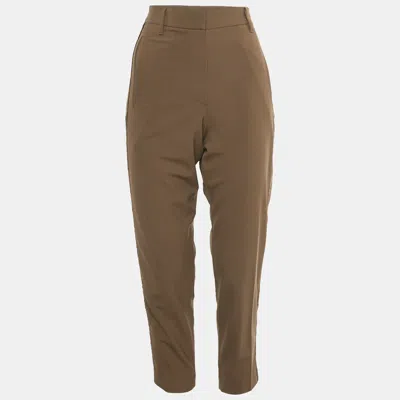 Pre-owned Brunello Cucinelli Brown Velvet Trim Wool Trousers S