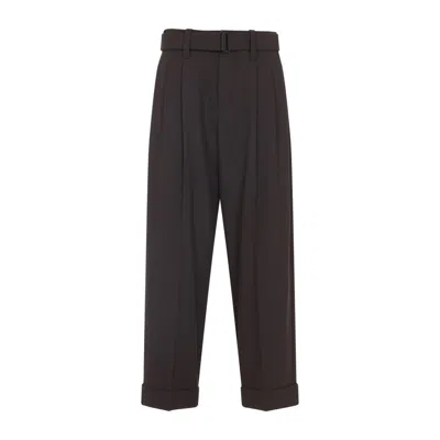 BRUNELLO CUCINELLI BRUNELLO CUCINELLI BROWN VIRGIN WOOL CROPPED PANTS WITH TONAL BELT