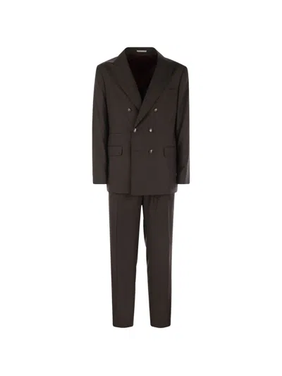 Brunello Cucinelli Brown Virgin Wool Double Breasted Suit