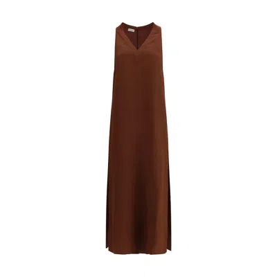 Brunello Cucinelli Women V-neck Long Dress In Brown