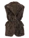 Brunello Cucinelli Belted Faux Fur Vest With Notched Lapel In Brown