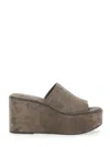 Brunello Cucinelli Suede Wedge Sandals In Brown