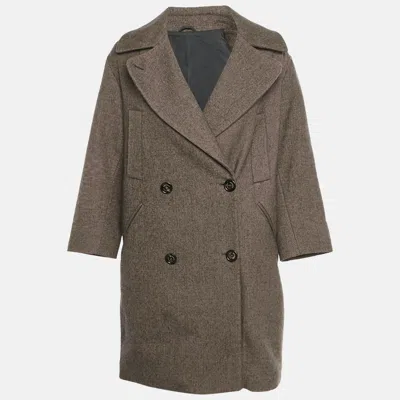 Pre-owned Brunello Cucinelli Brown Wool Blend Double Breasted Coat M