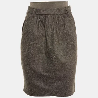 Pre-owned Brunello Cucinelli Brown Wool Elasticated Waist Pencil Skirt M
