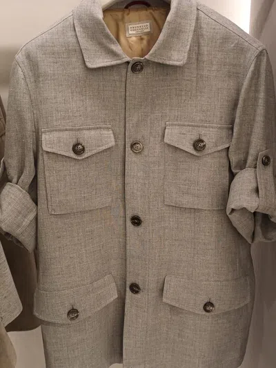 Brunello Cucinelli Brown Wool Jacket In Neutral