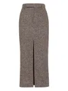 Brunello Cucinelli High-waisted Houndstooth Midi Skirt In Gray