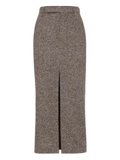 BRUNELLO CUCINELLI BROWN WOOL LONG SKIRT