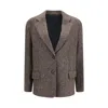 Brunello Cucinelli Herringbone-pattern Single-breasted Blazer In Brown