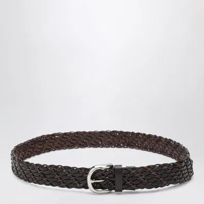 Brunello Cucinelli Brown Woven Leather Belt Men In Black