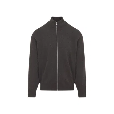 BRUNELLO CUCINELLI BROWN ZIP-FRONT CARDIGAN
