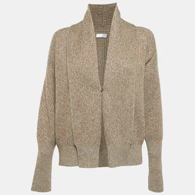 Pre-owned Brunello Cucinelli Brown/metallic Wool Knit Open Front Cardigan S