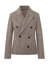 Brunello Cucinelli Wool Double-breasted Jacket With Front Pockets In Brown