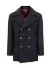 Brunello Cucinelli Navy Blue Double Flannel Caban Blazer In Black