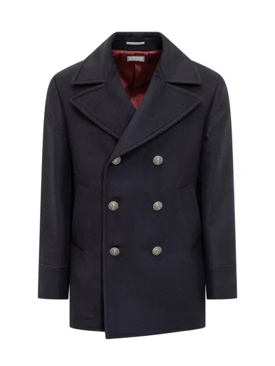 BRUNELLO CUCINELLI BRUNELLO CUCINELLI BRUNELLO CUCINELLI DOUBLE-BREASTED COAT BLUE