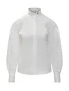 Brunello Cucinelli Stretch Cotton Poplin Shirt With Shiny Collar Detail Clothing In White